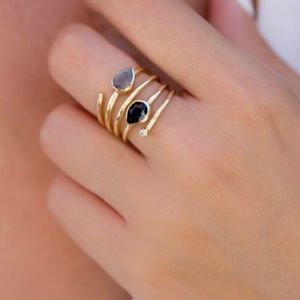 Labradorite & Onyx Spiral Ring New